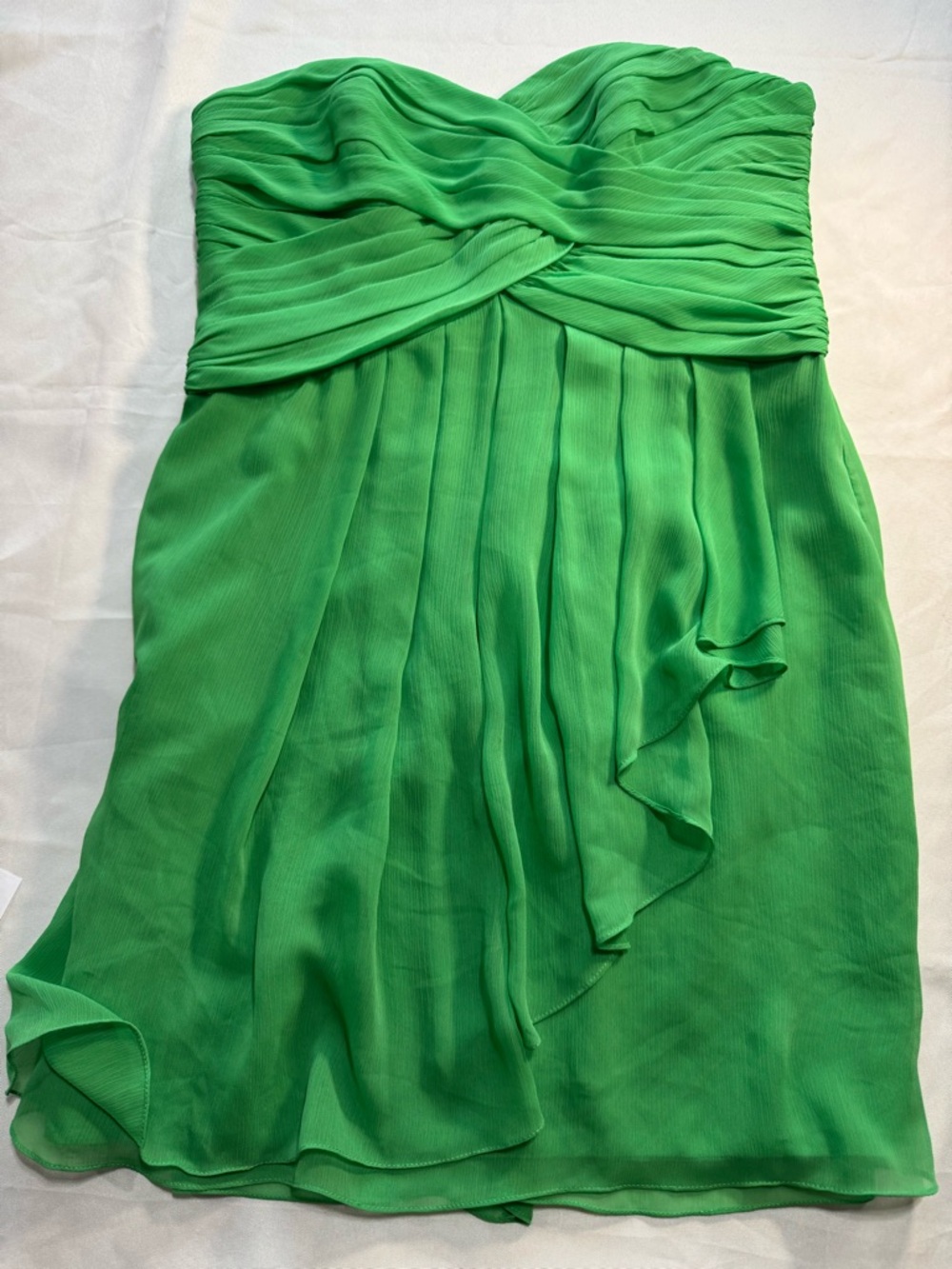 Bright Green Strapless Chiffon Dress Ruched Twist Party Wedding Guest